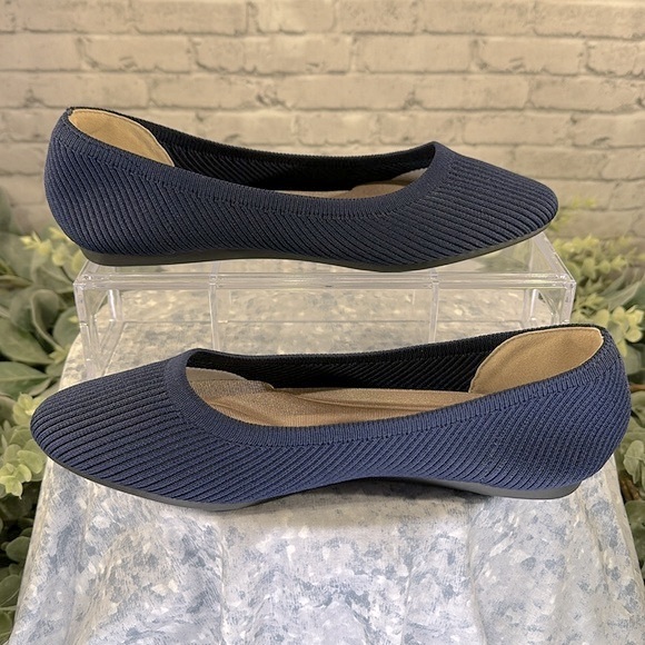 Navy Blue Round Toe Ribbed Stretch Knit Flex Comfort Flats - WMS 8M💙Like New💙 - Picture 5 of 10
